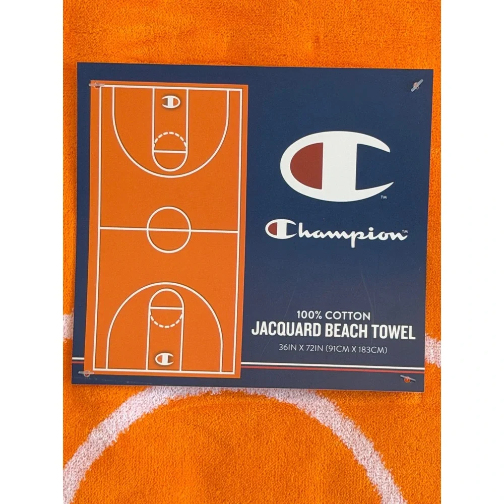 Champion Basketball Court Jacquard Beach Towel Orange 100% Cotton 36x72 NWT